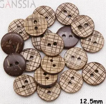 50 бр./лот Размер: 12,5 мм Естествени кокосови дървени копчета 2 дупки Копчета и Шивашки аксесоари за Плоски копчета за дрехи (ss-144)