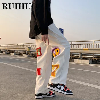 RUIHUO Реколта Дрехи Мъжки Панталони Облекло Китайски Размер 3XL Бели Панталони Мъжка Мода 2022 Пролетта на Нови Приходи