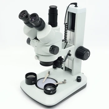 7X-45Ч FYSCOPE Песен Щанд Стерео Микроскоп 3.5 X-90X Simul Фокусный Тринокулярный Микроскоп с Двойна Led Подсветка