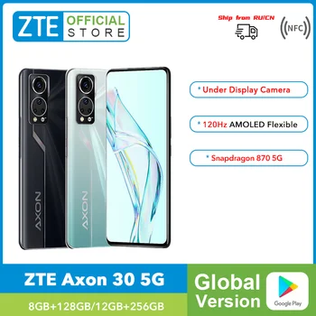 Глобалната версия на ZTE Axon 30 5G Смартфон Snapdragon 870 Под екрана Помещение 120 Hz AMOLED Дисплей 65 W Бързо зареждане на 5G Игра Телефон