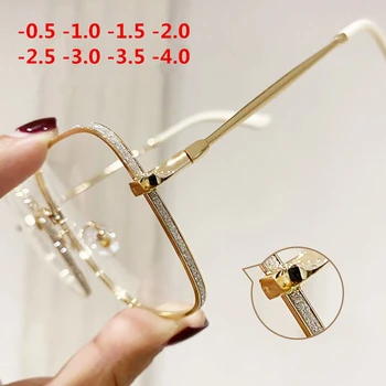 -0,5 1,0 1,5-4,0 Метални Очила за Късогледство Дамски Елегантни Квадратни Очила За Рецепта с Голям Рамки Готови Недалновидни Очила