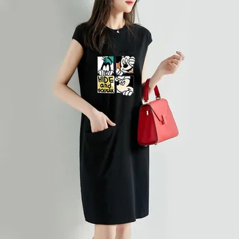 Лятното ново модно свободно и коварен однотонное рокля-риза, женска корея пола-фея средна дължина