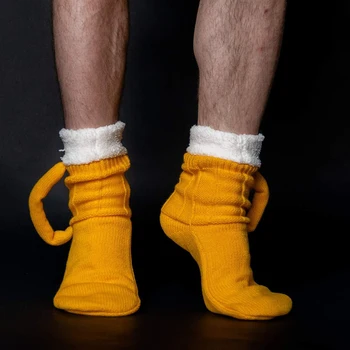 3D Чорапи С Бирена Чаша, Възли Дълги Чорапи-Тръба, Сладки Унисекс, Новост, Зимни Топли Бирени Чорапи, два цвята Чорапи С Блокове