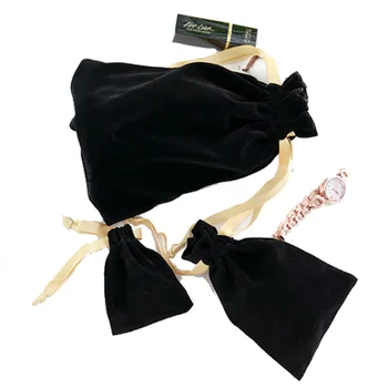 Черно Кадифе, Подаръчни пакети с Луксозна Златна лента с Логото на Чанта 7x9 cm 8x10 см 11x16 см 18x22 см опаковка от 50 козметични бижута с завязками