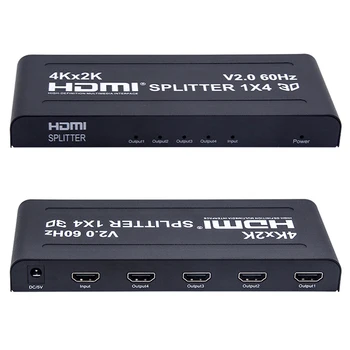 1 4 изход HDTV Сплитер HDMI-Съвместим 4K 60Hz 1080P Видео Конвертор 1x4 дървен материал Метален Усилвател Кутия Дисплей за HDTV DVD PS3 Xbox