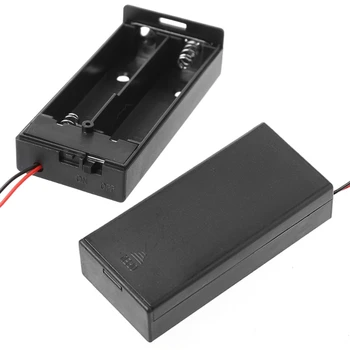 Държач на батерията Кутия Калъф за съхранение на Съда С кабел за включване/Изключване, подходящи за 2 елемента батерии 18650