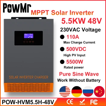 PowMr 5.5 KW Хибриден Слънчев Инвертор MPPT 110A 500VDC PV Вход 220VAC 48VDC Чиста Синусоидальная Вълна Слънчево Зарядно/Инвертор Поддръжка на WIFI